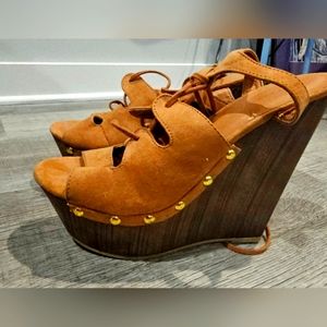 Brown Suede Women's Wedge Sandals Size 7